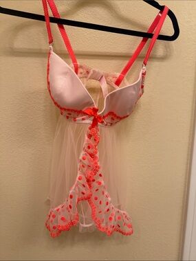 Victoria's Secret Pink and Coral Polka Dot Sheer Babydoll Chemise